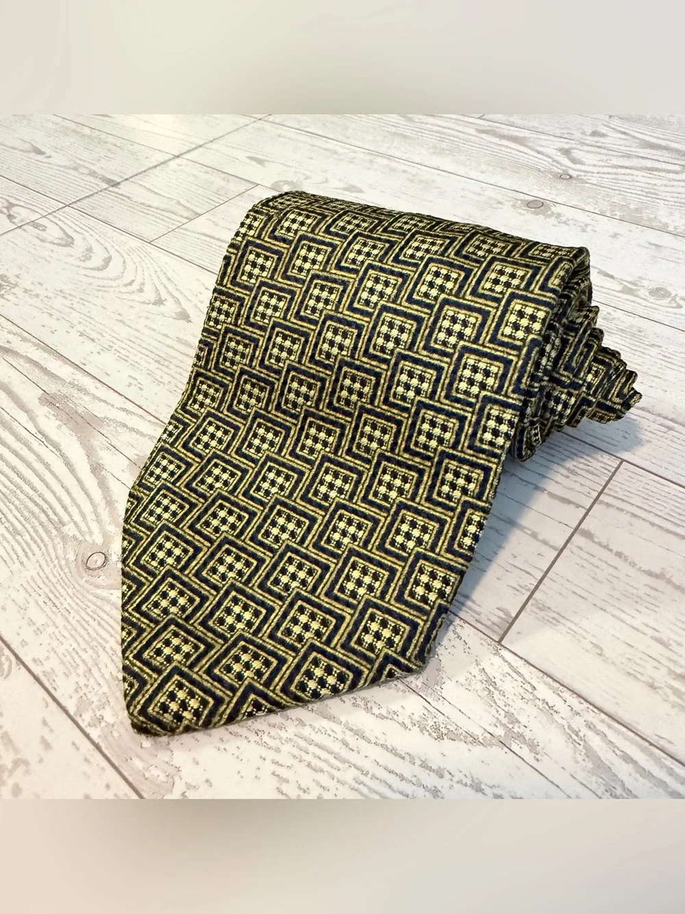 Canali, 100% Silk, Geometric, Gold Tie, Designer Necktie